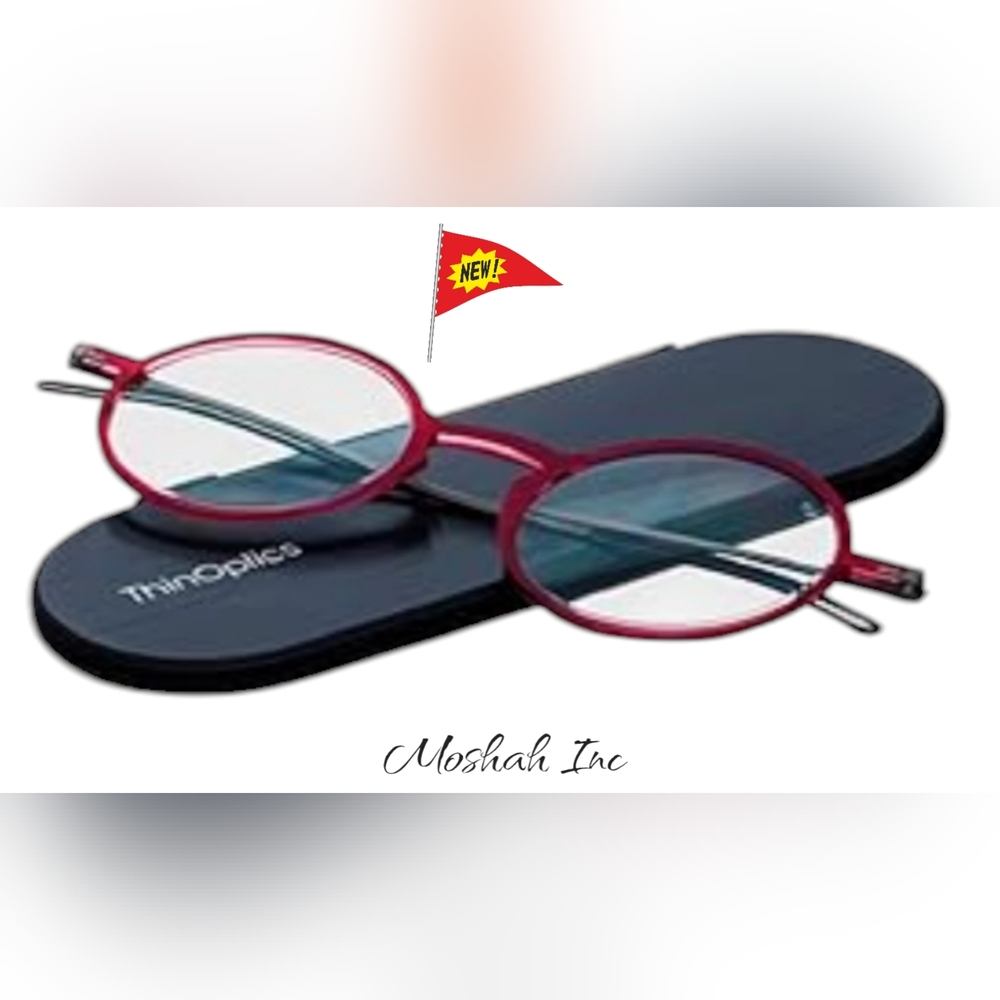 ThinOptics Unisex Adult Glasses Reading, Regular Case / Round Red, 2.00 US